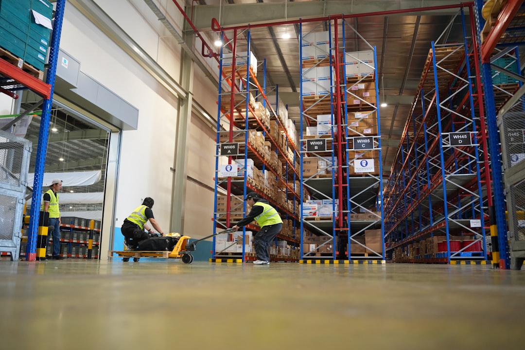 Warehouse interior with logistics boxes
